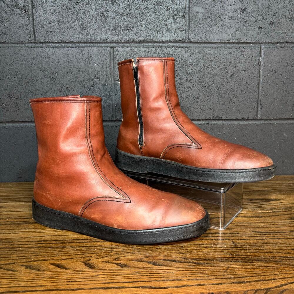 Vintage Bates Floaters Brown Leather Ankle Boots Sherpa Lined Men’s 11 N USA